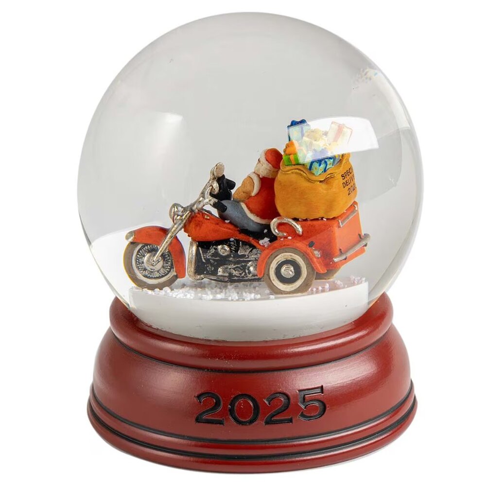 Harley-Davidson 2025 Biker Santa Glass Holiday Snowglobe Sculpted & Hand Painted - Picture 5 of 8